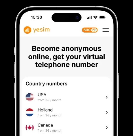 Yesim स्क्रीन 1 से eSIM आवेदन