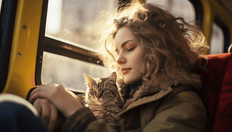 Traveling with a cat on a bus